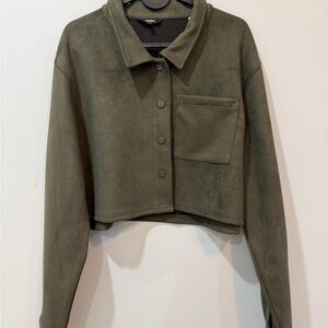 Ada Khaki Button-Up Cropped Blazer